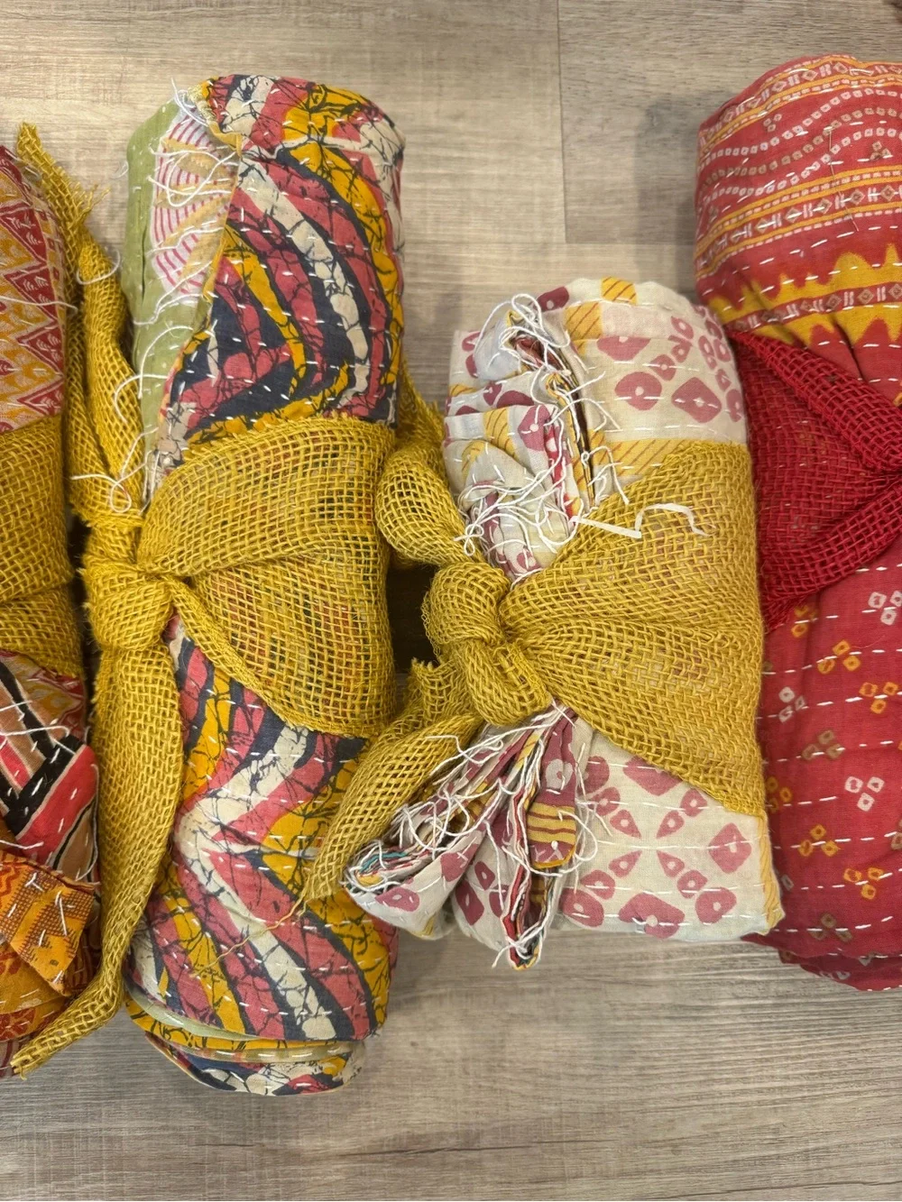 Vintage Kantha Quilt Throw- Hand Stitched from Sari Quilt - Multiple patterns